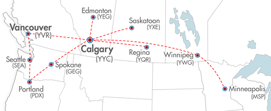 Vancouver, Seattle, Portland, Spokane, Calgary, Edmonton, Saskatoon, Regiina, Winnipeg